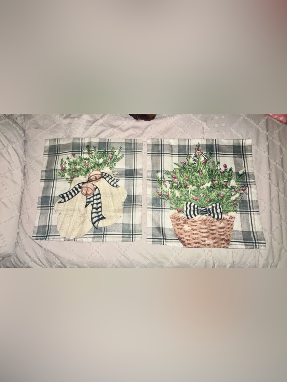 Set Of 2 Black & Ivory Plaid Christmas Holiday Pillow Covers NWOT. Never Used. S